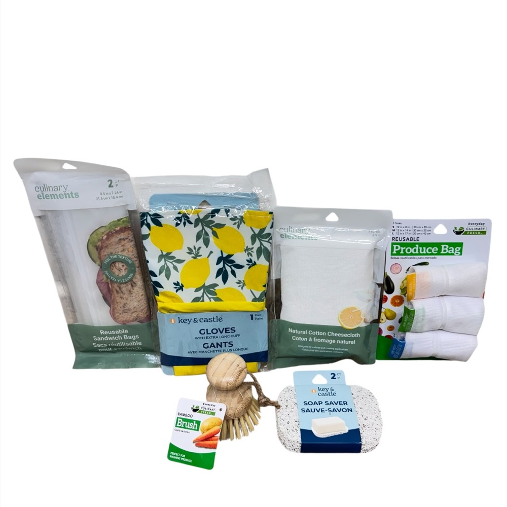 Reusable Kitchen Bundle Bags Gloves Cheesecloth Bamboo Brush & Soap Savers